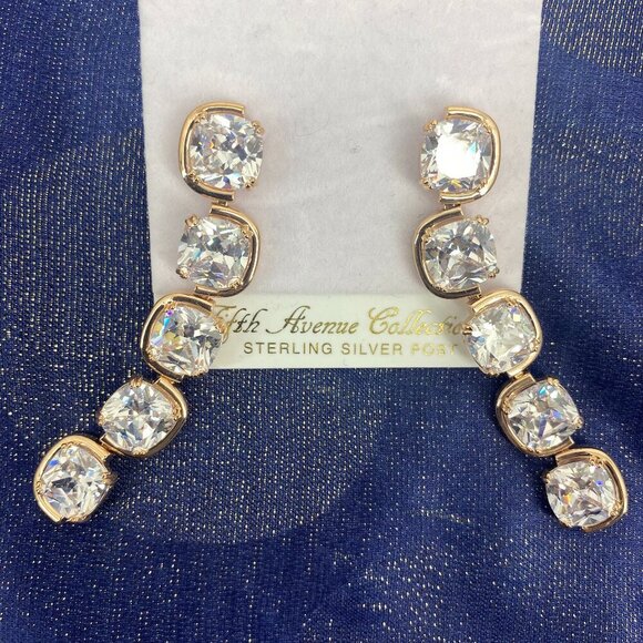 FAC Cubic Zirconia Drop Earrings Gold Tone NWT - Picture 2 of 6